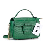 Geanta dama din piele naturala lacuita cu textura croco DiAmanti Carmina Verde